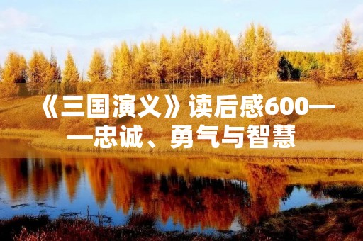 《三国演义》读后感600——忠诚、勇气与智慧