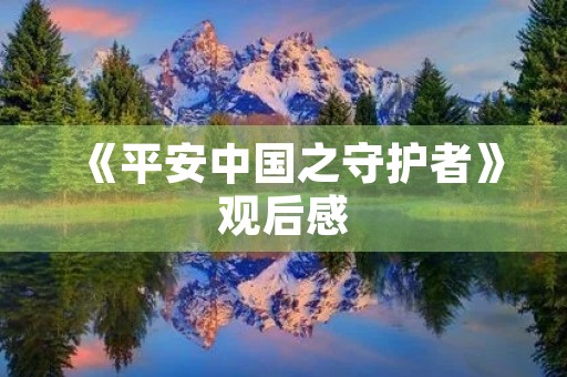 《平安中国之守护者》观后感