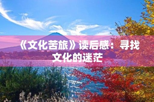 《文化苦旅》读后感：寻找文化的迷茫