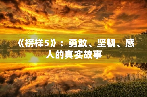 《榜样5》：勇敢、坚韧、感人的真实故事