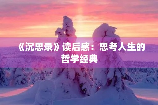 《沉思录》读后感：思考人生的哲学经典