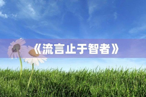 《流言止于智者》，智者深知谣言的危害，努力传播真相，保护大家的利益。