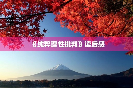 《纯粹理性批判》读后感