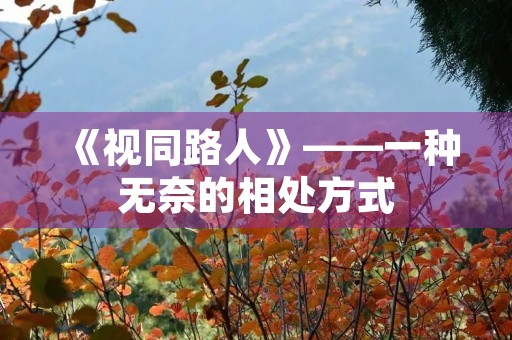 《视同路人》——一种无奈的相处方式 《视同路人》——一种无奈的相处方式