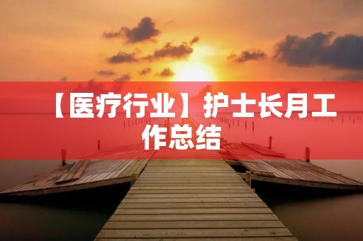 【医疗行业】护士长月工作总结
