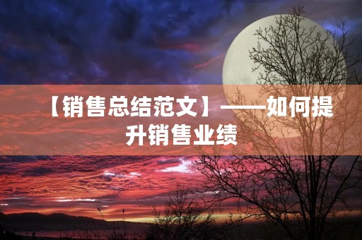 【销售总结范文】——如何提升销售业绩