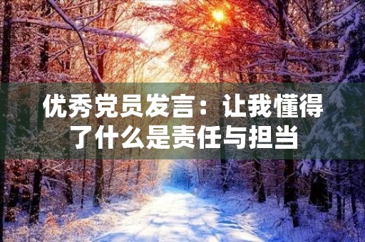 优秀党员发言：让我懂得了什么是责任与担当