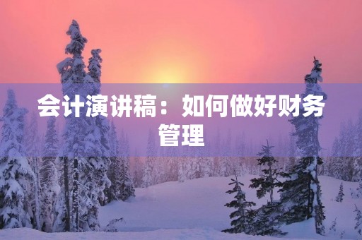 会计演讲稿：如何做好财务管理