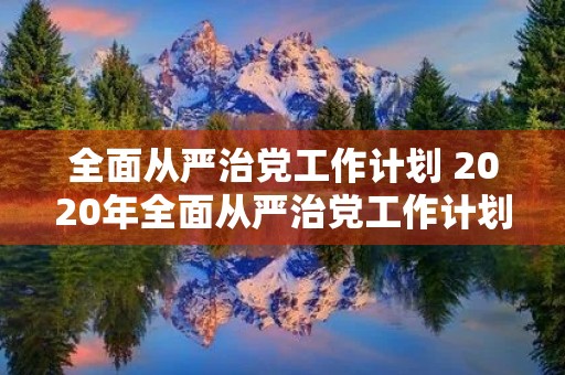 全面从严治党工作计划 2020年全面从严治党工作计划