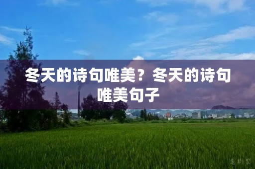 冬天的诗句唯美？冬天的诗句唯美句子