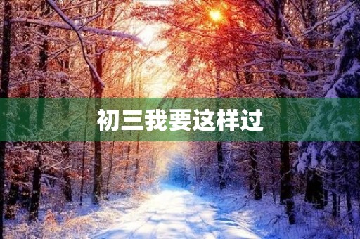 初三我要这样过