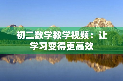 初二数学教学视频:让学习变得更高效 初二数学教学视频:让学习变得更高效