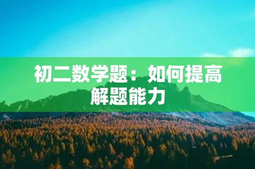 初二数学题：如何提高解题能力