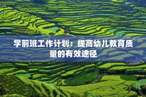 学前班工作计划：提高幼儿教育质量的有效途径