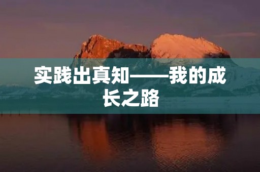 实践出真知——我的成长之路