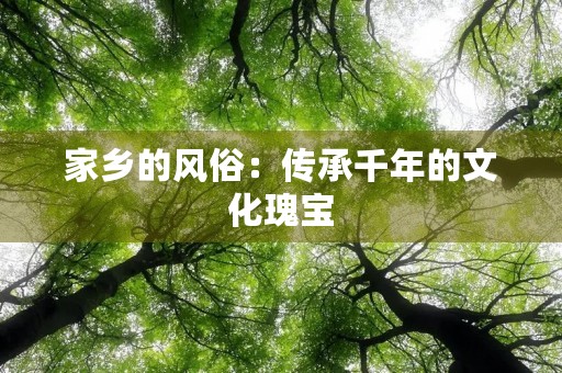 家乡的风俗:传承千年的文化瑰宝 家乡的风俗:传承千年的文化瑰宝