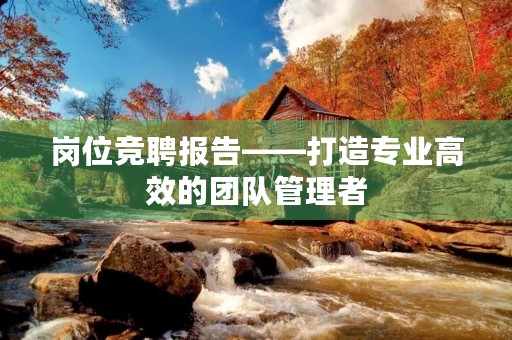 岗位竞聘报告——打造专业高效的团队管理者