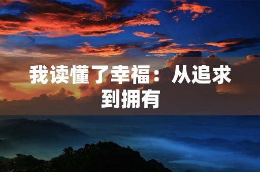 我读懂了幸福:从追求到拥有 我读懂了幸福:从追求到拥有