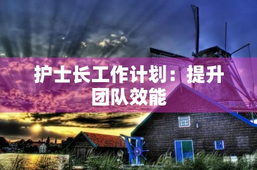 护士长工作计划:提升团队效能 护士长工作计划:提升团队效能