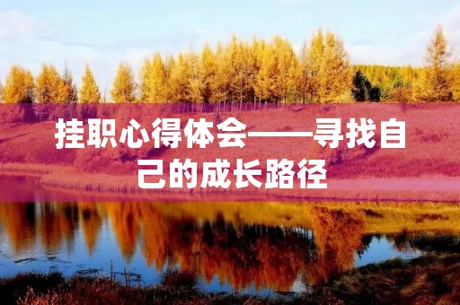挂职心得体会——寻找自己的成长路径