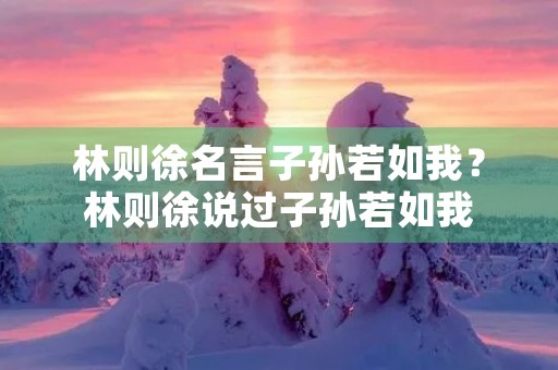 林则徐名言子孙若如我?林则徐说过子孙若如我 林则徐名言子孙若如我?林则徐说过子孙若如我