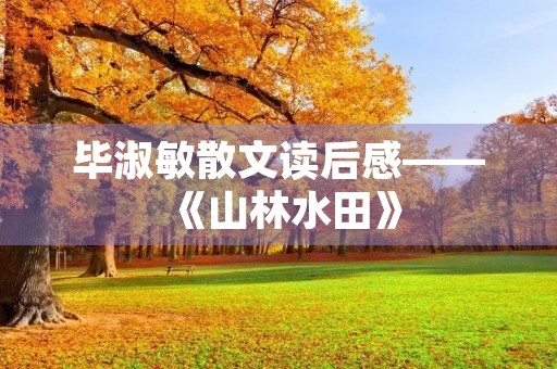 毕淑敏散文读后感——《山林水田》 毕淑敏散文读后感——《山林水田》