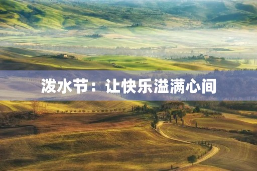 泼水节：让快乐溢满心间