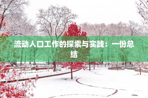 流动人口工作的探索与实践：一份总结