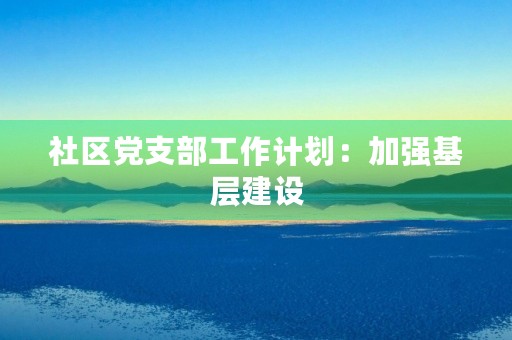 社区党支部工作计划：加强基层建设，服务群众