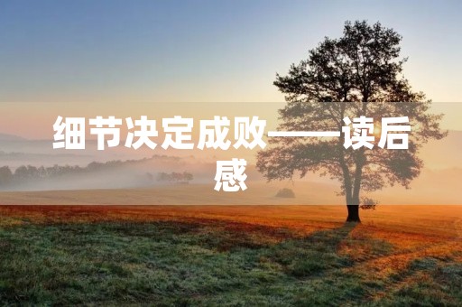 细节决定成败——读后感