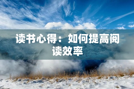 读书心得：如何提高阅读效率
