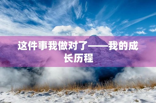 这件事我做对了——我的成长历程 这件事我做对了——我的成长历程
