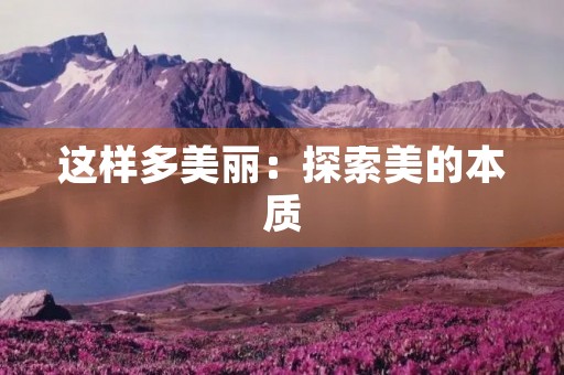 这样多美丽:探索美的本质 这样多美丽:探索美的本质