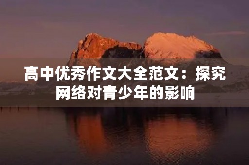 高中优秀作文大全范文：探究网络对青少年的影响