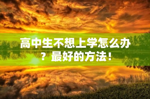 高中生不想上学怎么办?最好的方法! 高中生不想上学怎么办?最好的方法!