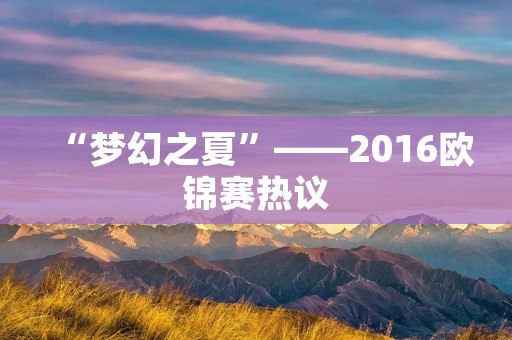 “梦幻之夏”——2016欧锦赛热议