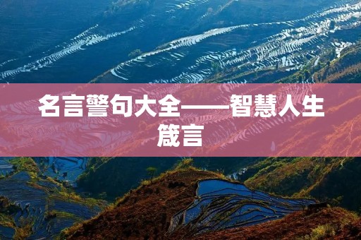 名言警句大全——智慧人生箴言 名言警句大全——智慧人生箴言
