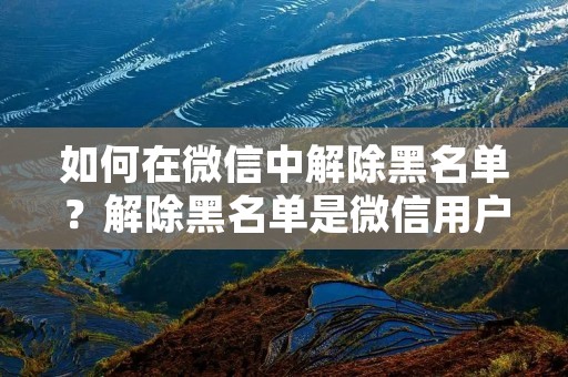 如何在微信中解除黑名单?解除黑名单是微信用户常遇到的问题之一。如果您的微信好友被加入了黑名单,您将无法与他们进行聊天或交流。这可能会给您带来不便和困扰。本文将向您介绍如何解除微信黑名单。 如何在微信中解除黑名单?解除黑名单是微信用户常遇到的问题之一。如果您的微信好友被加入了黑名单,您将无法与他们进行聊天或交流。这可能会给您带来不便和困扰。本文将向您介绍如何解除微信黑名单。