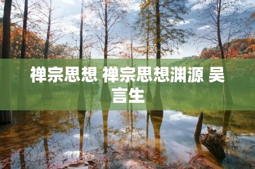 禅宗思想 禅宗思想渊源 吴言生