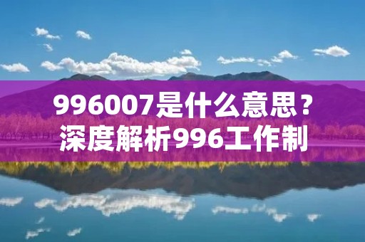 996007是什么意思？深度解析996工作制
