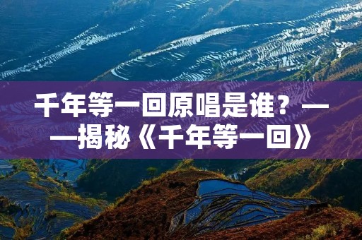 千年等一回原唱是谁?——揭秘《千年等一回》背后的歌手