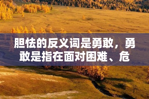 胆怯的反义词是勇敢,勇敢是指在面对困难、危险或未知时,能够坚定不移、果敢决断、勇往直前的一种品质。勇敢是人类进步和发展的不可或缺的力量之一,也是社会进步和和谐发展的重要保障。