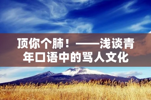 顶你个肺!——浅谈青年口语中的骂人文化 顶你个肺!——浅谈青年口语中的骂人文化