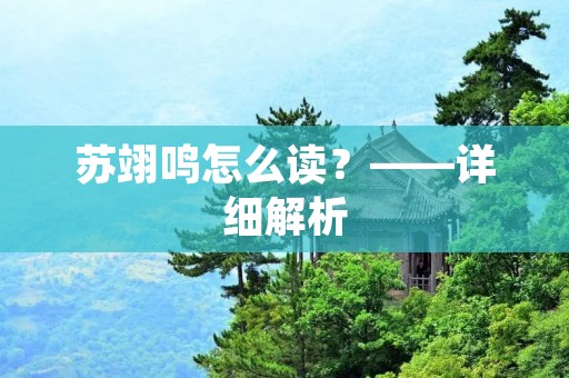 苏翊鸣怎么读?——详细解析