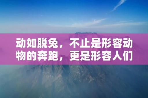 动如脱兔，不止是形容动物的奔跑，更是形容人们的快速行动。这个词语源于古代，最初是形容野兔在面对危险时的反应速度，如今已经成为了一种常用的形容词，用来形容人们在面对某些情况时的迅速反应和行动。