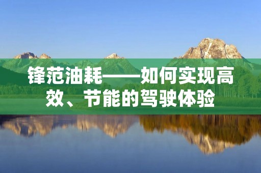 锋范油耗——如何实现高效、节能的驾驶体验