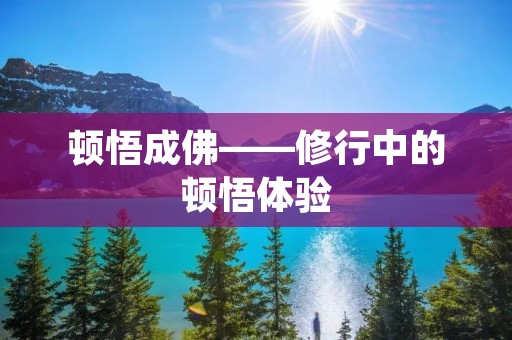 顿悟成佛——修行中的顿悟体验 顿悟成佛——修行中的顿悟体验