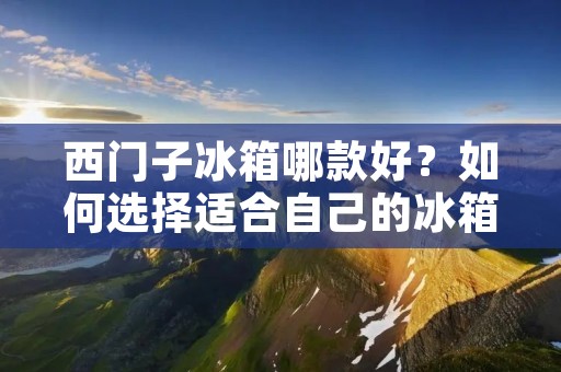 西门子冰箱哪款好？如何选择适合自己的冰箱？