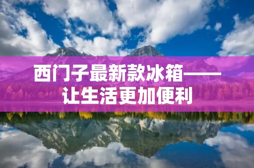 西门子最新款冰箱——让生活更加便利
