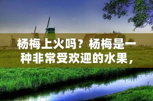 杨梅上火吗?杨梅是一种非常受欢迎的水果,因为其美味和营养价值而备受青睐。然而,有些人可能会担心杨梅是否会导致上火。这篇文章将探讨这个问题,并提供一些关于如何在饮食中健康食用杨梅的建议。 杨梅上火吗?杨梅是一种非常受欢迎的水果,因为其美味和营养价值而备受青睐。然而,有些人可能会担心杨梅是否会导致上火。这篇文章将探讨这个问题,并提供一些关于如何在饮食中健康食用杨梅的建议。